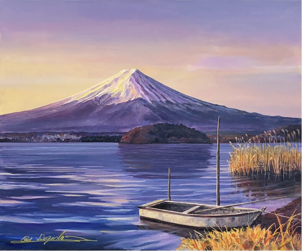 河口湖の富士・鵜の島　油彩画 F8　出口修